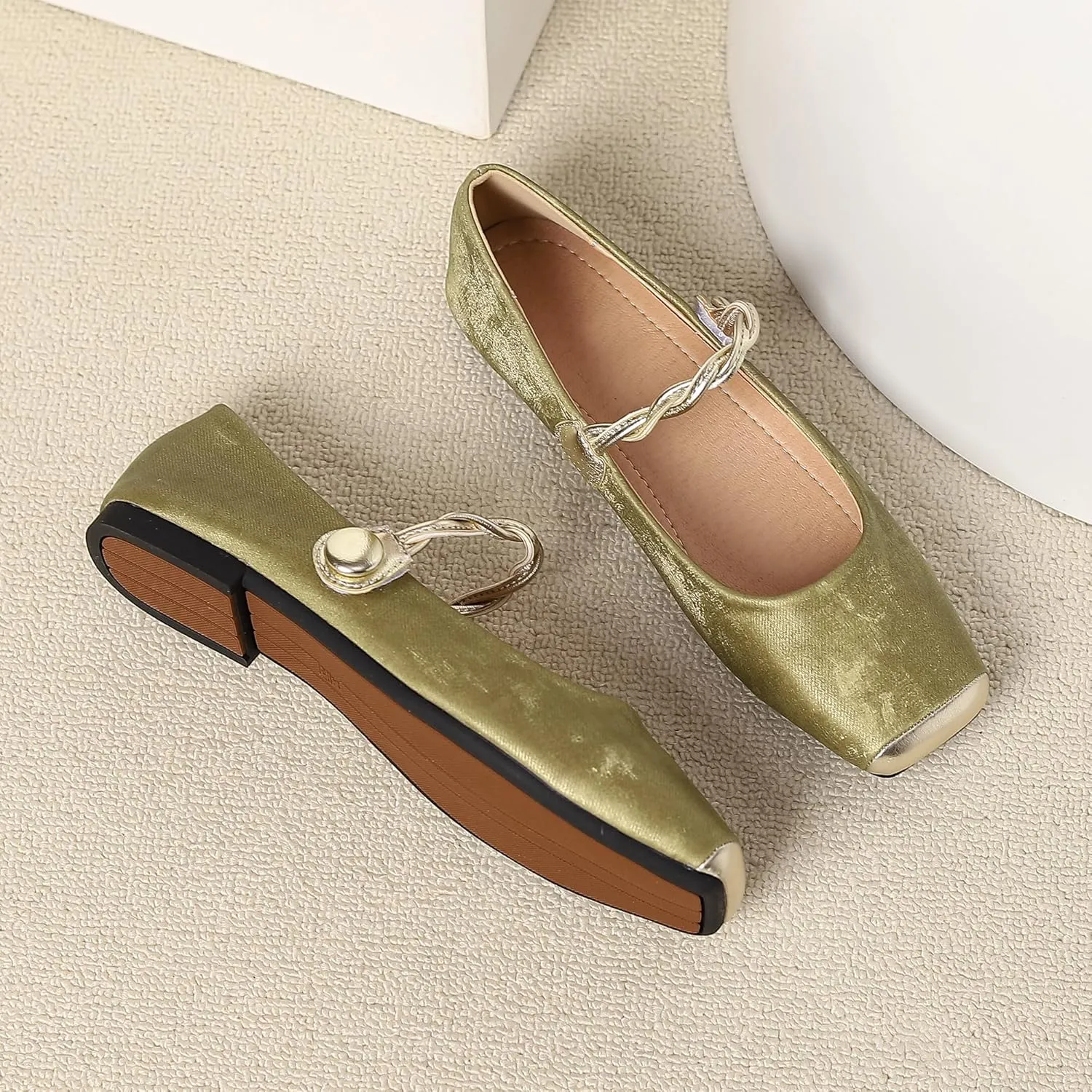 Dear Time Women's Flower Ballets Square Toe Flats Mary Jane Shoes Easy Buckle Strap Flat Dress Shoes