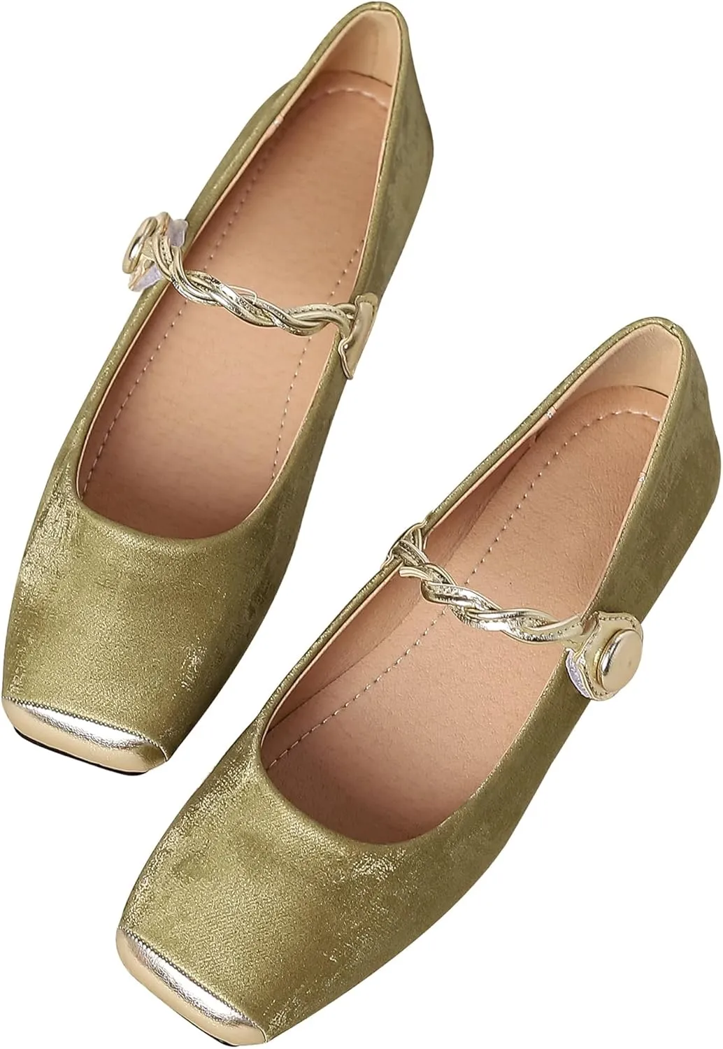 Dear Time Women's Flower Ballets Square Toe Flats Mary Jane Shoes Easy Buckle Strap Flat Dress Shoes