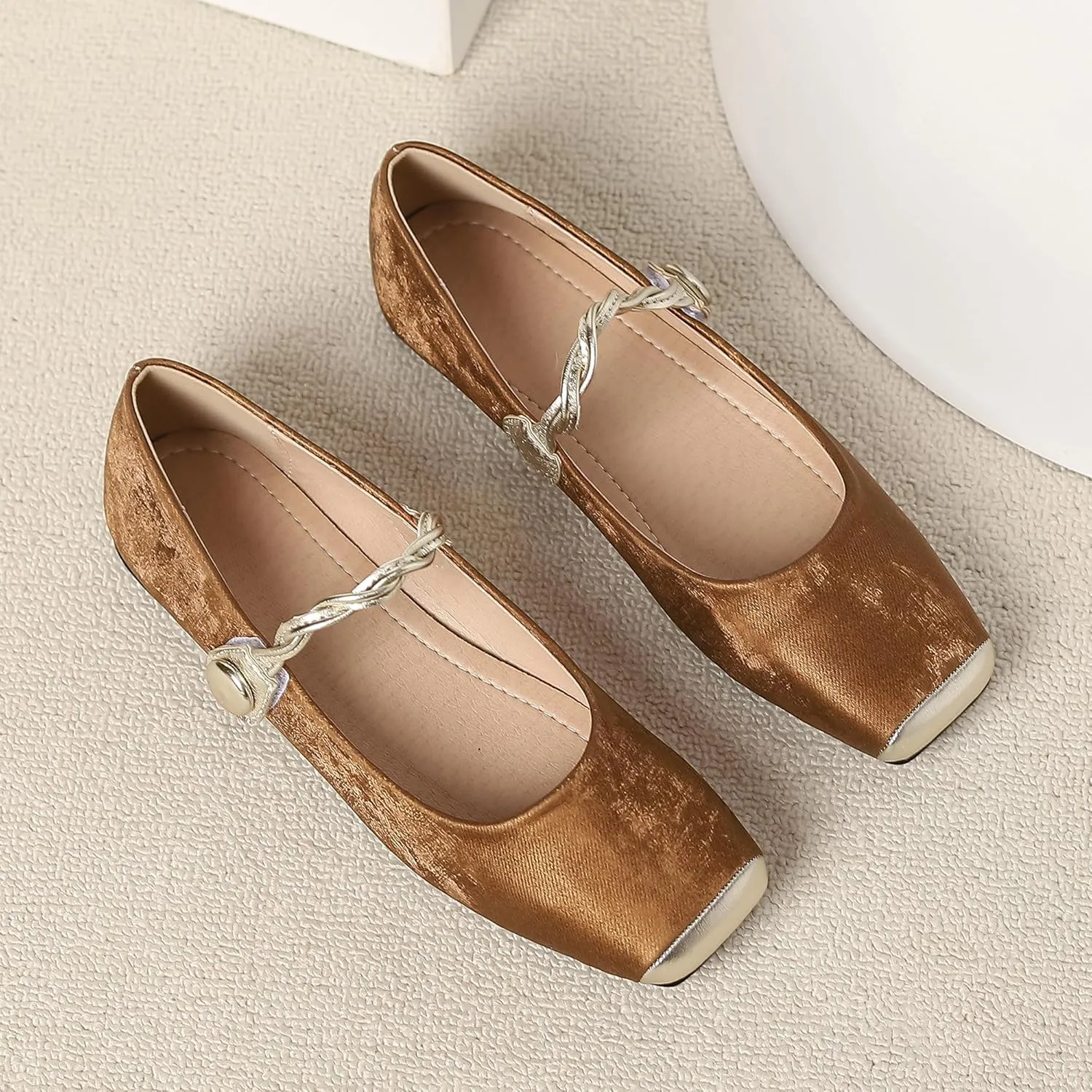 Dear Time Women's Flower Ballets Square Toe Flats Mary Jane Shoes Easy Buckle Strap Flat Dress Shoes