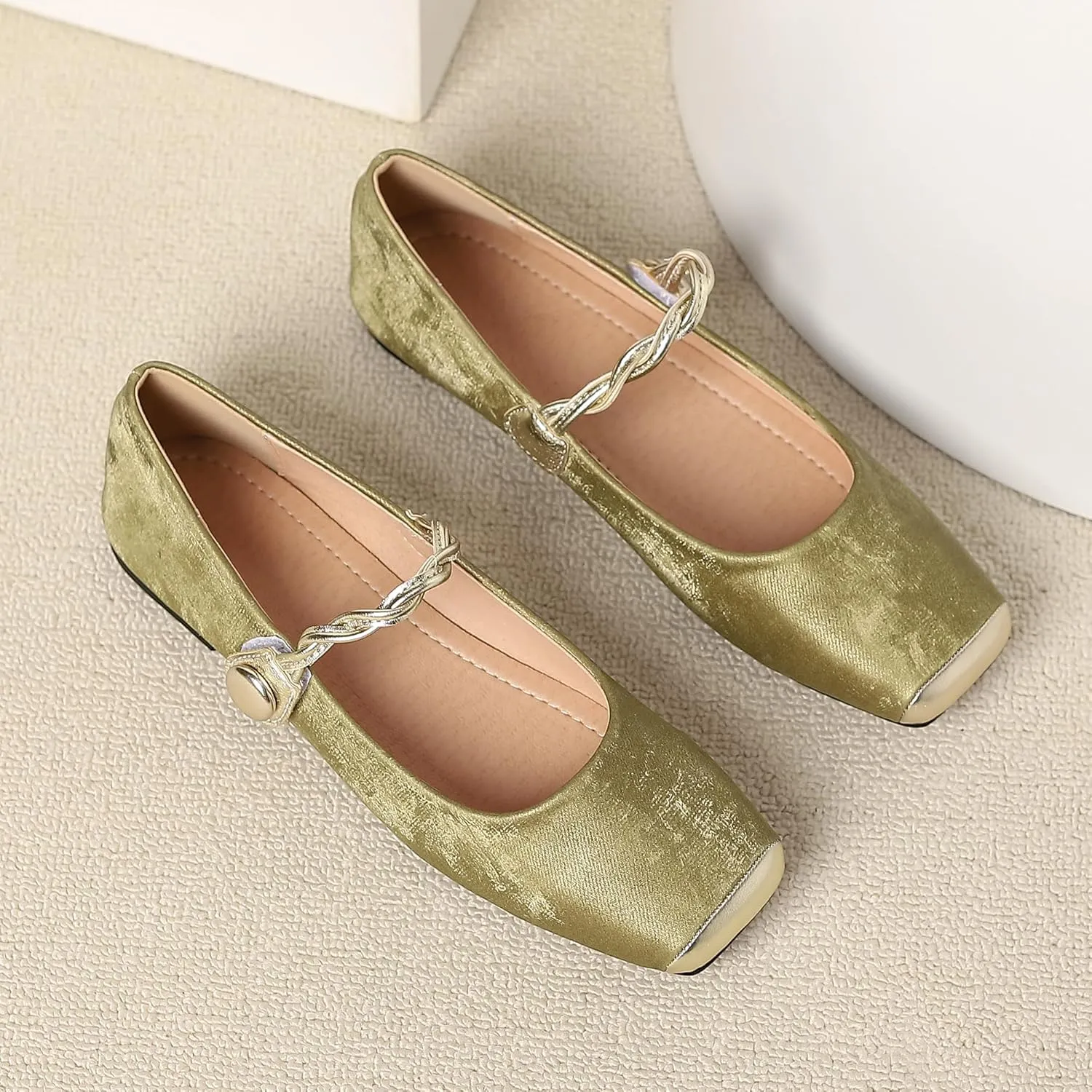 Dear Time Women's Flower Ballets Square Toe Flats Mary Jane Shoes Easy Buckle Strap Flat Dress Shoes