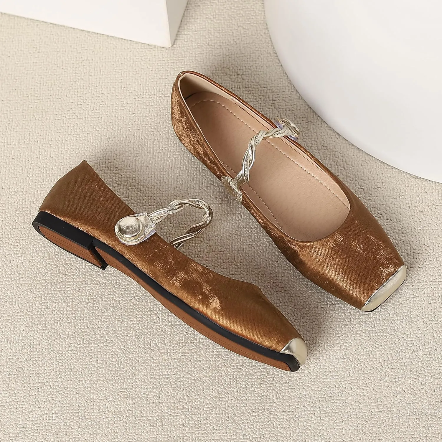 Dear Time Women's Flower Ballets Square Toe Flats Mary Jane Shoes Easy Buckle Strap Flat Dress Shoes