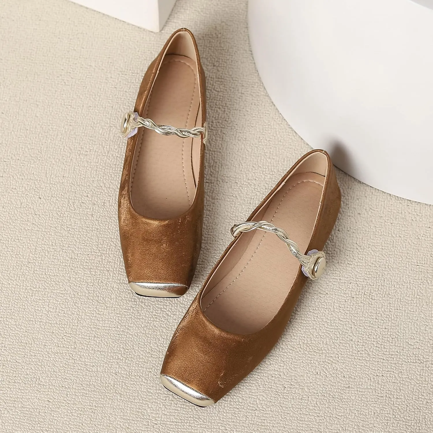Dear Time Women's Flower Ballets Square Toe Flats Mary Jane Shoes Easy Buckle Strap Flat Dress Shoes