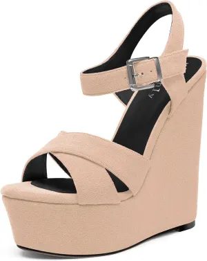 DearOnly Womens Cross-Strap High Platform Wedge Heel Ankle Strap Sandals Cute Summer Prom Buckle Slingback Shoes 5.9 Inches Heels