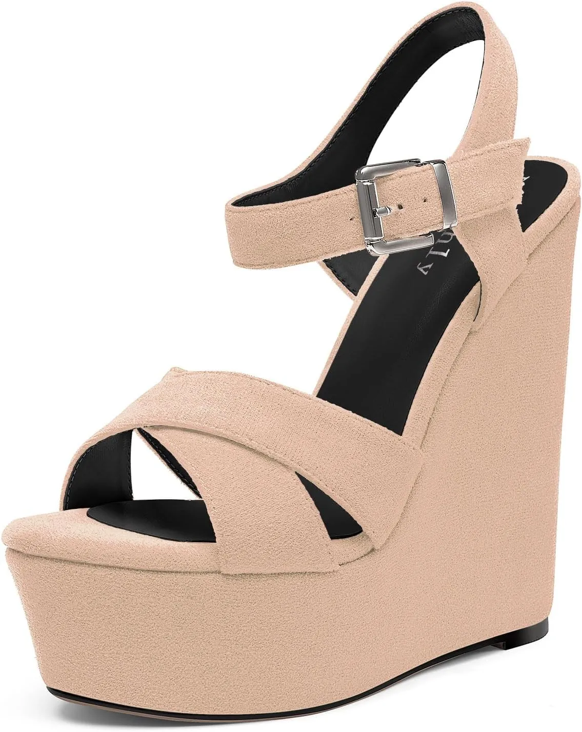 DearOnly Womens Cross-Strap High Platform Wedge Heel Ankle Strap Sandals Cute Summer Prom Buckle Slingback Shoes 5.9 Inches Heels