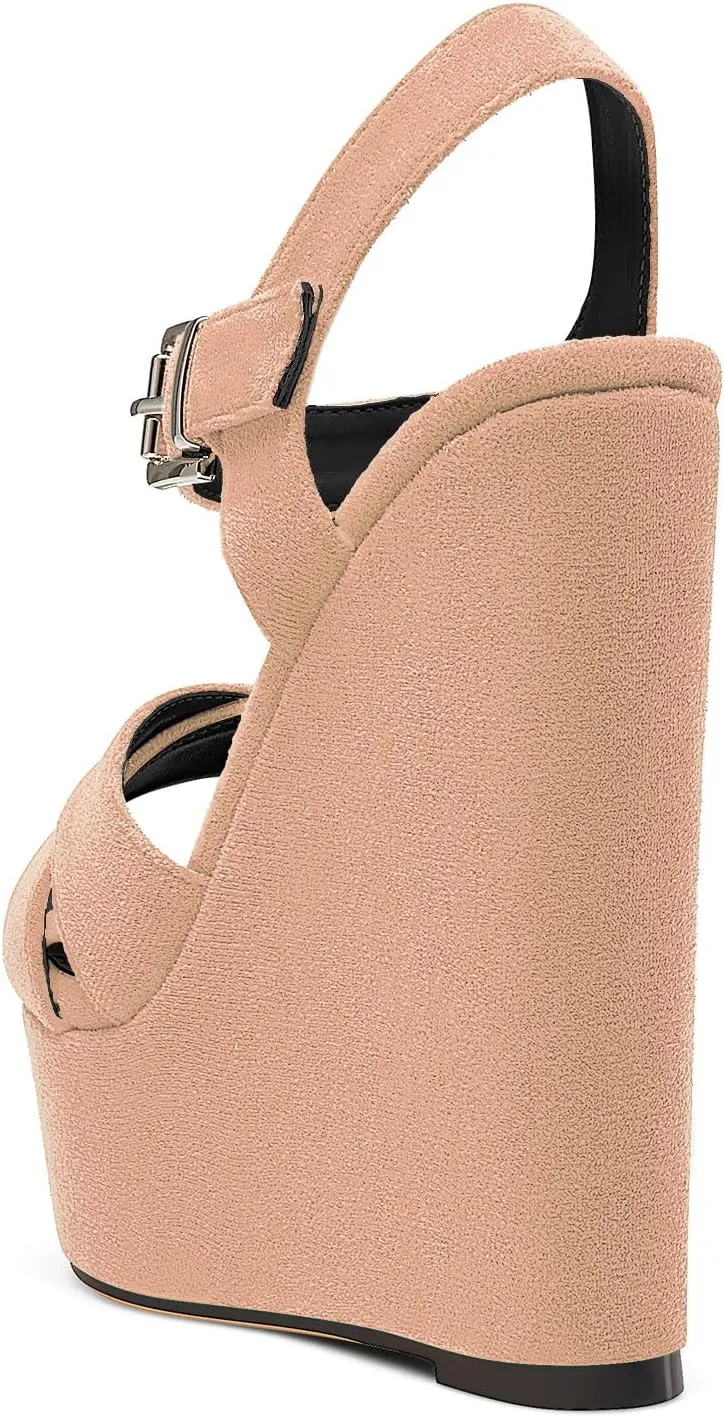DearOnly Womens Cross-Strap High Platform Wedge Heel Ankle Strap Sandals Cute Summer Prom Buckle Slingback Shoes 5.9 Inches Heels