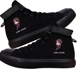 DHSPKN Kpop Idol Jungkook Shoes Jimin High Top Sneakers Cartoon Image J-Hope Rap Monster Jin SUGA V Signature Canvas Shoes