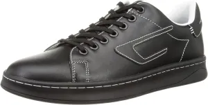 Diesel Y02869P4794 Men's Cow Leather Contrast Stitch Low-Cut Sneakers, Black, 28.5 cm