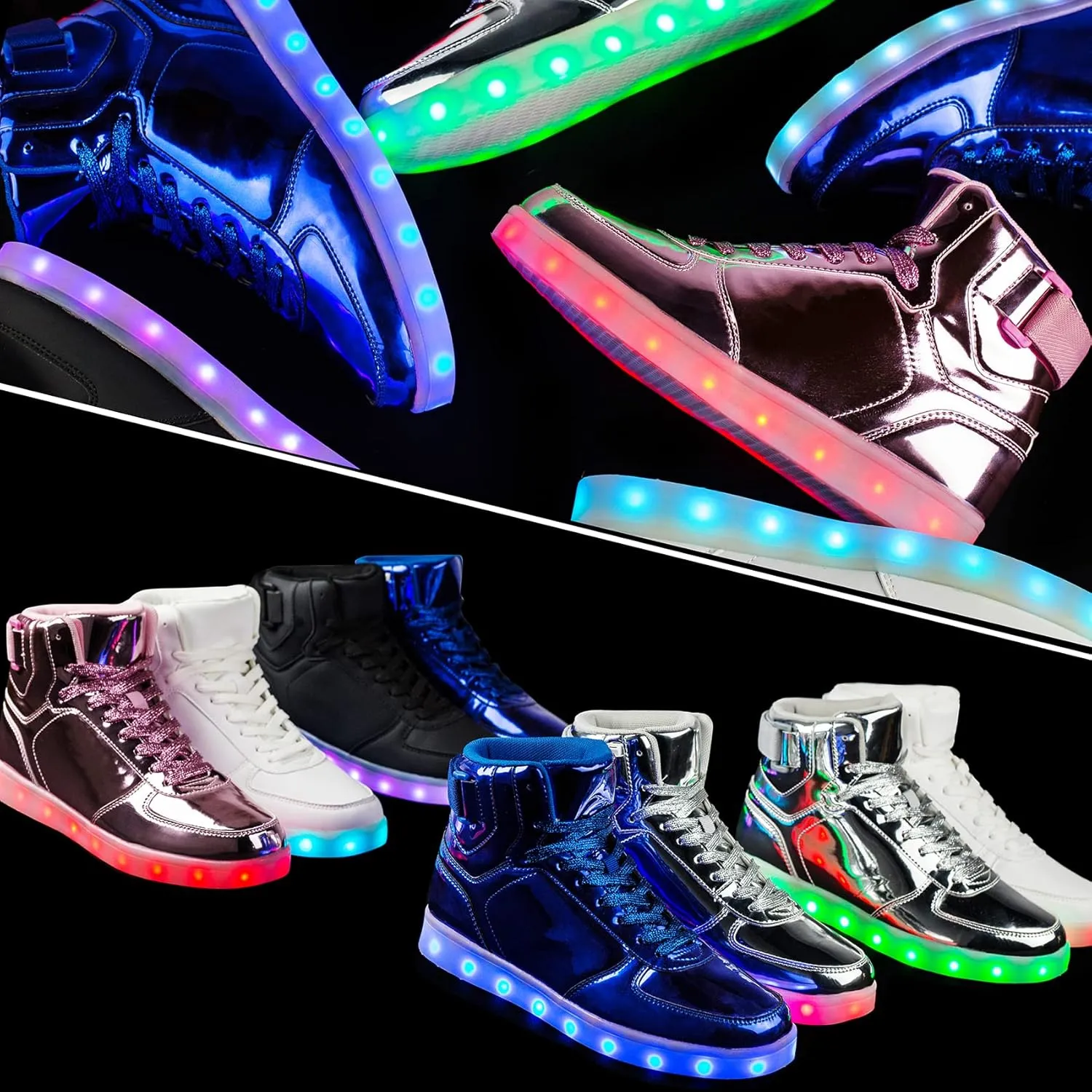 DIYJTS Unisex LED Light Up Shoes, Fashion High Top LED Sneakers USB Rechargeable Glowing Luminous Shoes for Men, Women, Teens