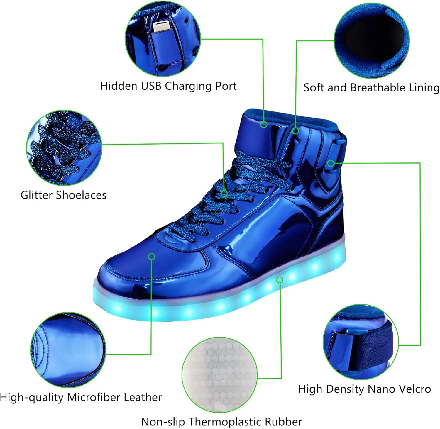DIYJTS Unisex LED Light Up Shoes, Fashion High Top LED Sneakers USB Rechargeable Glowing Luminous Shoes for Men, Women, Teens