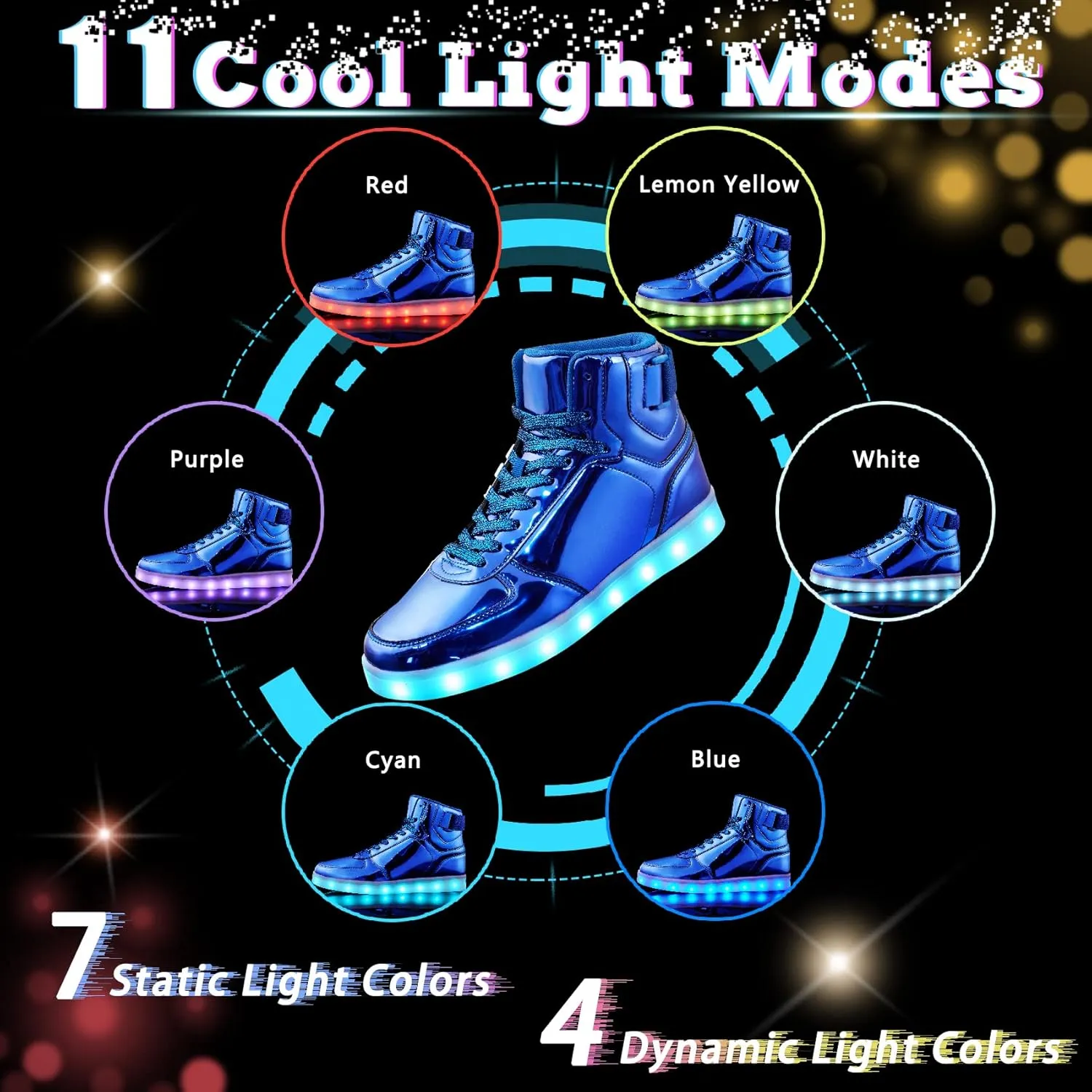 DIYJTS Unisex LED Light Up Shoes, Fashion High Top LED Sneakers USB Rechargeable Glowing Luminous Shoes for Men, Women, Teens