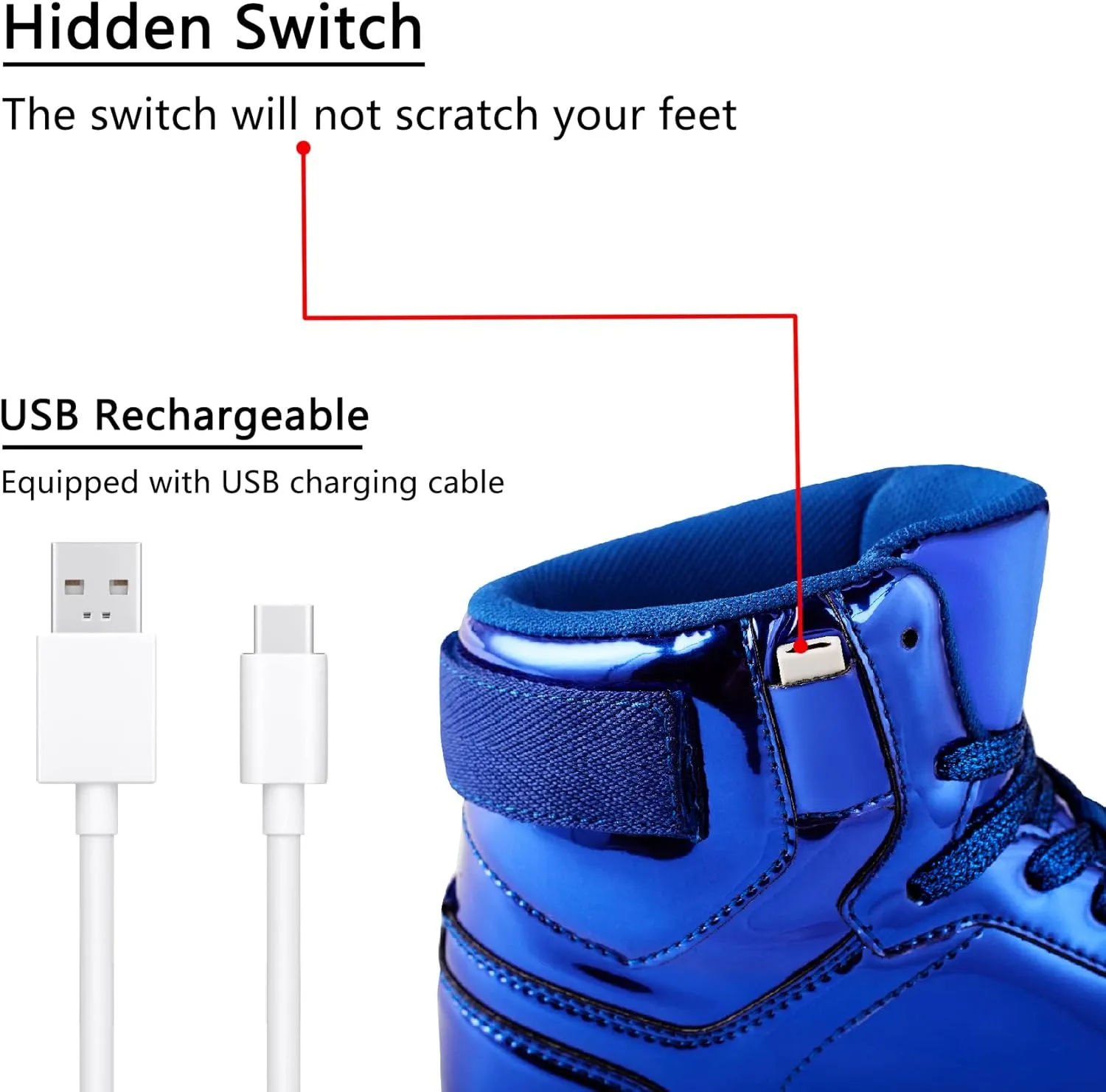 DIYJTS Unisex LED Light Up Shoes, Fashion High Top LED Sneakers USB Rechargeable Glowing Luminous Shoes for Men, Women, Teens