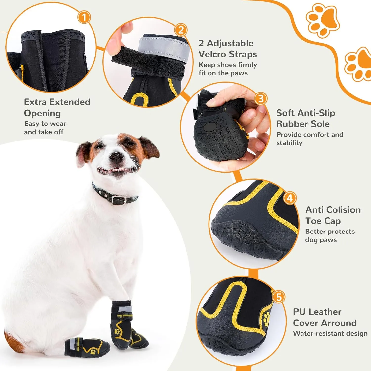 Dog Shoes for Hot Pavement,Dog Boots & Paw Protectors for Large Medium Size Dogs to Prevent Licking,Dog Booties with Reflective for Outdoor,Hiking,Hardwood Floors,Winter Snow(Black Yellow, Size1)