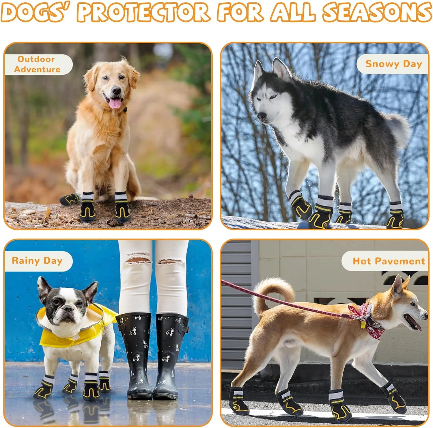 Dog Shoes for Hot Pavement,Dog Boots & Paw Protectors for Large Medium Size Dogs to Prevent Licking,Dog Booties with Reflective for Outdoor,Hiking,Hardwood Floors,Winter Snow(Black Yellow, Size1)