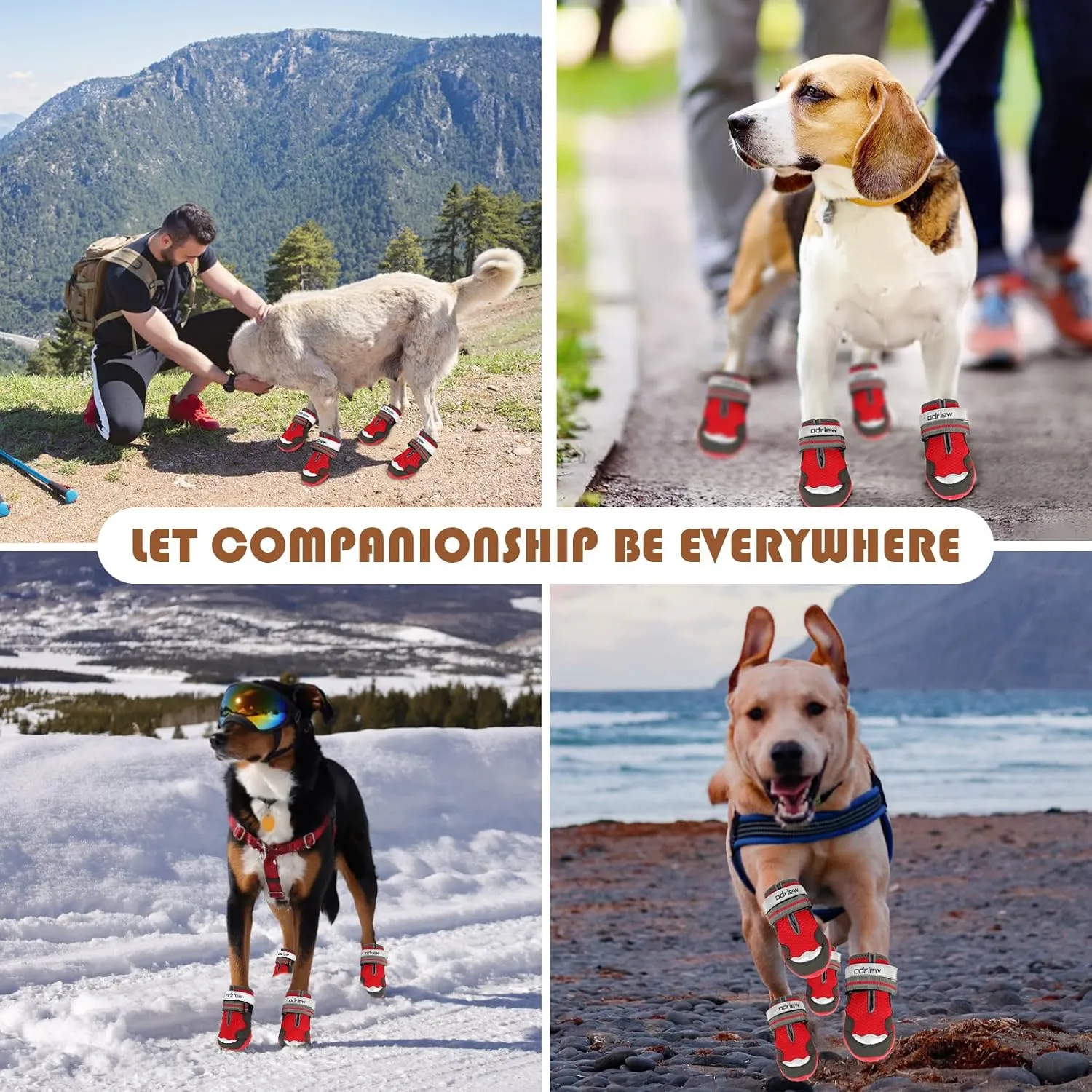 Dog Shoes Large Size Dogs, 4PCS Breathable Mesh Dog Boots & Paw Protectors for Hot Pavement, Small Shoes for Dogs with Reflective Strip, Anti-Slip Sole for Outdoor Walking Hiking. (Reds, 8)
