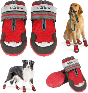 Dog Shoes Large Size Dogs, 4PCS Breathable Mesh Dog Boots & Paw Protectors for Hot Pavement, Small Shoes for Dogs with Reflective Strip, Anti-Slip Sole for Outdoor Walking Hiking. (Reds, 8)