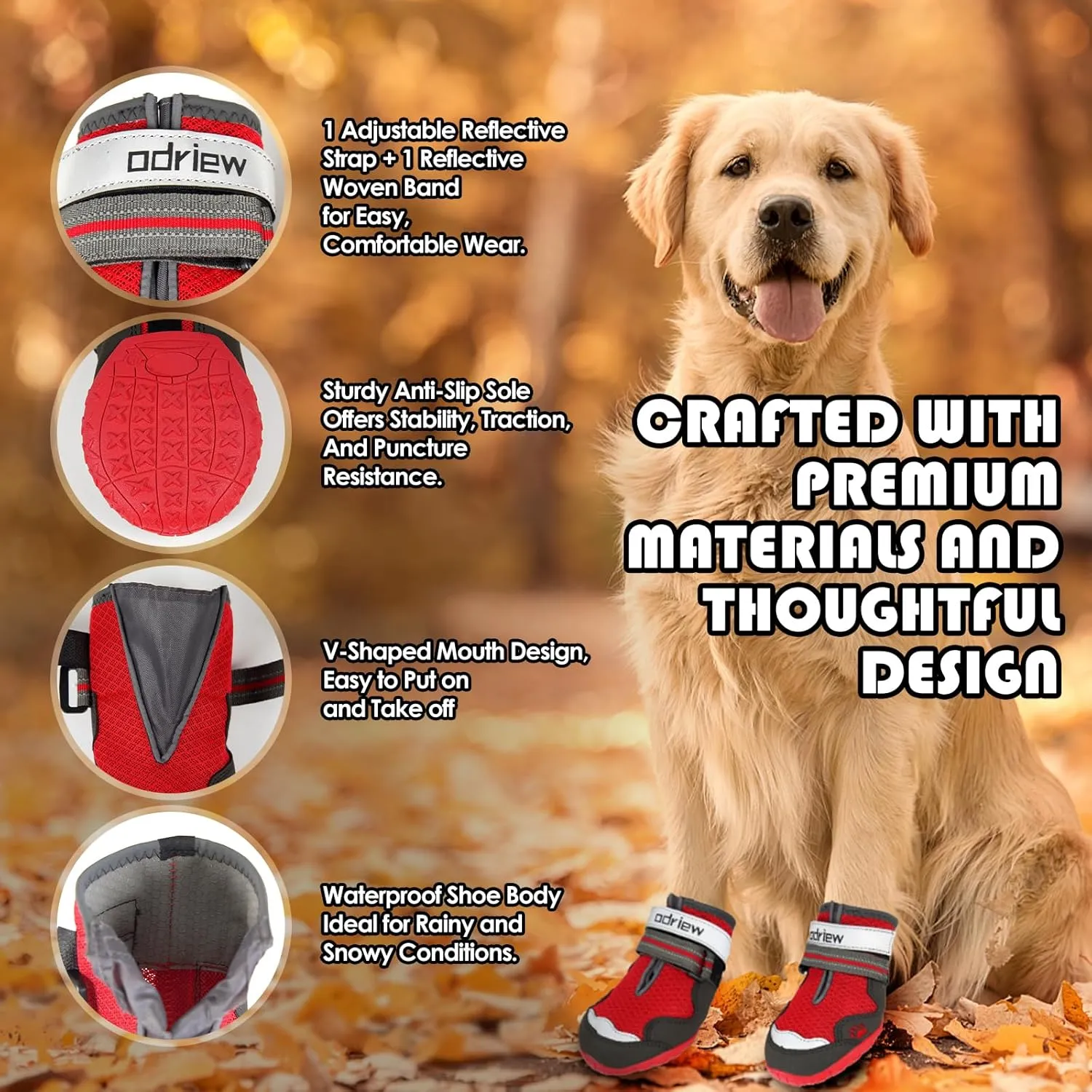 Dog Shoes Large Size Dogs, 4PCS Breathable Mesh Dog Boots & Paw Protectors for Hot Pavement, Small Shoes for Dogs with Reflective Strip, Anti-Slip Sole for Outdoor Walking Hiking. (Reds, 8)