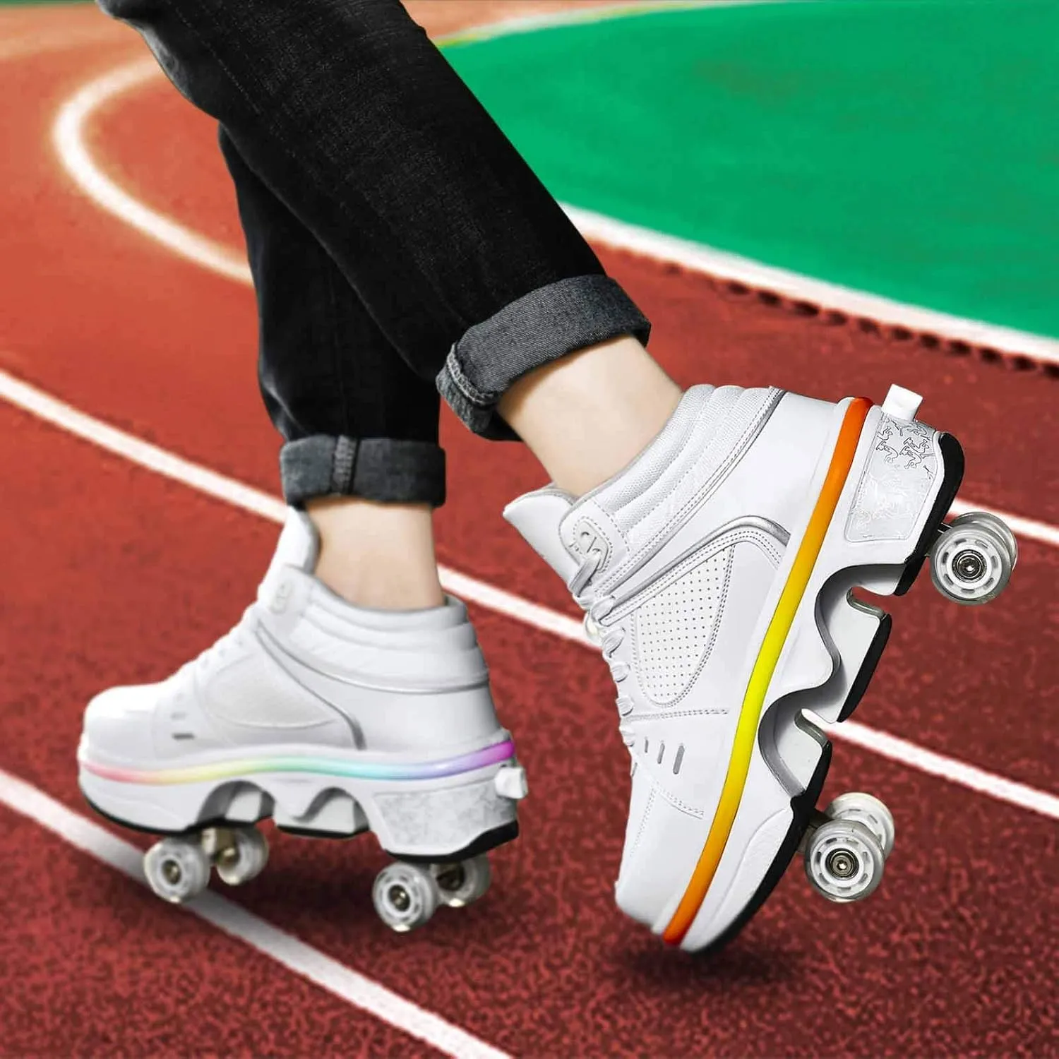 Double-Row Deform Wheel Automatic Walking Shoes Invisible Deformation Roller Skate 2 in 1 Removable Pulley Skates Skating Parkour