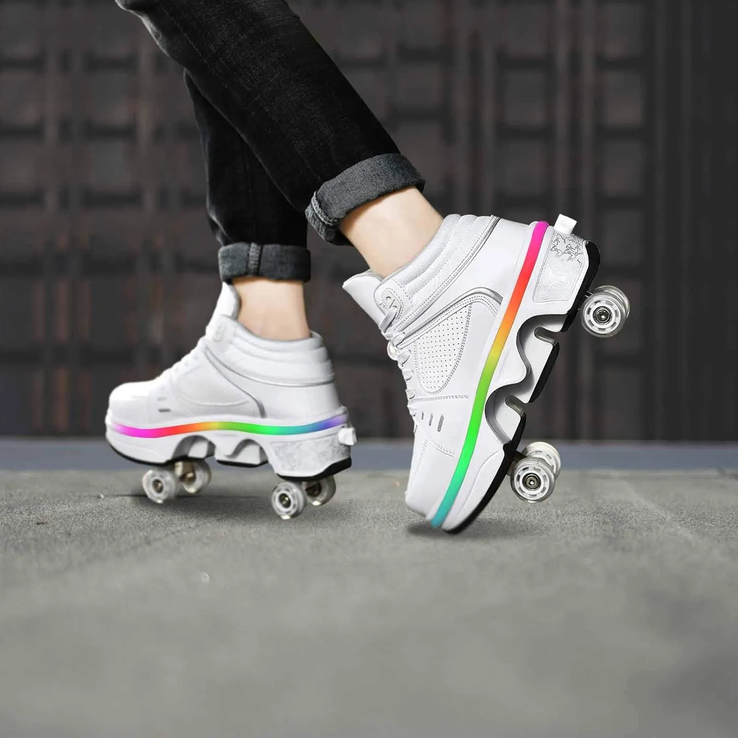 Double-Row Deform Wheel Automatic Walking Shoes Invisible Deformation Roller Skate 2 in 1 Removable Pulley Skates Skating Parkour