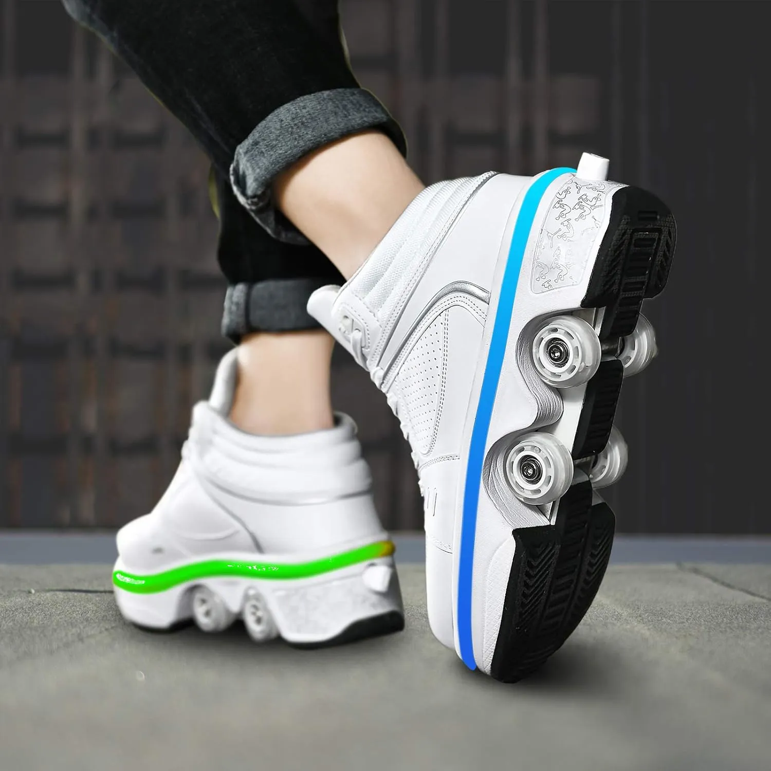 Double-Row Deform Wheel Automatic Walking Shoes Invisible Deformation Roller Skate 2 in 1 Removable Pulley Skates Skating Parkour