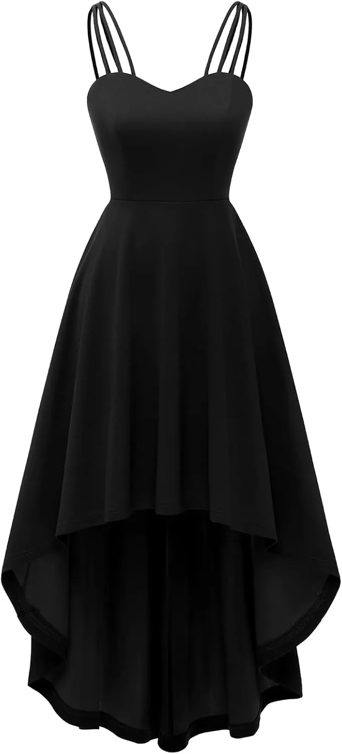 DRESSTELLS Women's Hi-Low Spaghetti Strap Dresses Summer Fit Flare Cocktail Wedding Guest Bridesmaid Dress