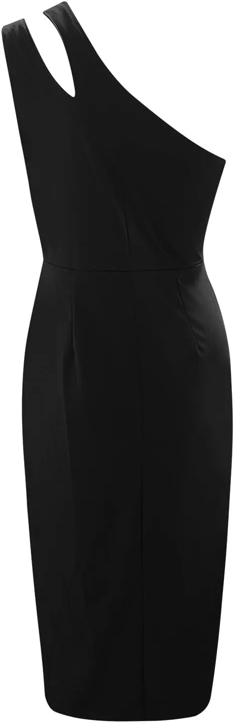 Elegant Dresses for Women One Shoulder Sleeveless Hollow Out Midi Skirts Casual Round Neck Dress Cocktail Business