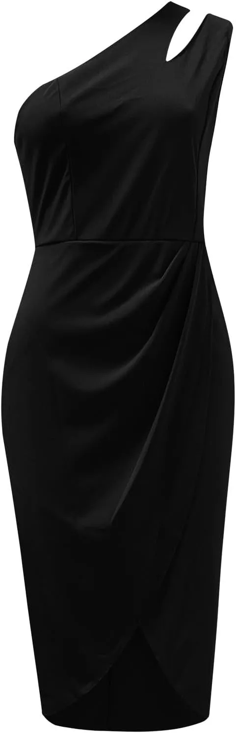 Elegant Dresses for Women One Shoulder Sleeveless Hollow Out Midi Skirts Casual Round Neck Dress Cocktail Business