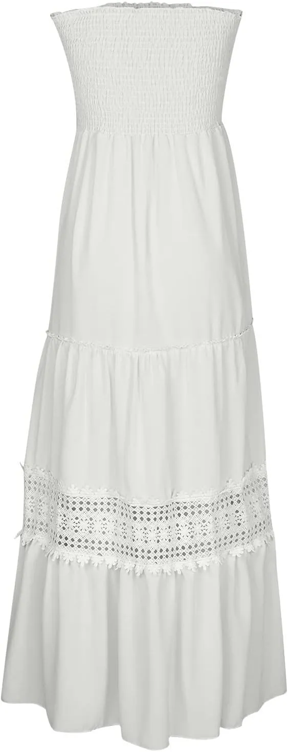 Elegant Midi Skirts for Women Fashion Off Shoulder Dress Sleeveless Lace Printed Hollow Out Dress Crewneck Party