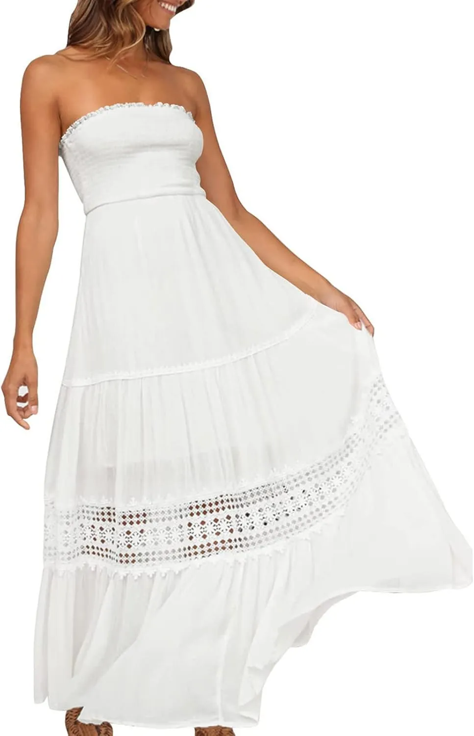 Elegant Midi Skirts for Women Fashion Off Shoulder Dress Sleeveless Lace Printed Hollow Out Dress Crewneck Party