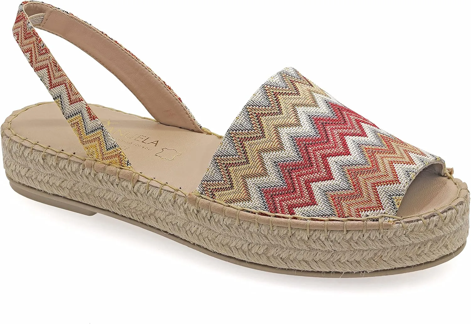 Emmanuela Colourful Knitted Fabric Espadrilles, Medium Wedge Slingback Boho Chic Summer Shoes, Slip on Peep Toe Espadrilles Totally Handmade and Hand Stiched in Greece