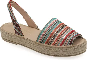 Emmanuela Colourful Knitted Fabric Espadrilles, Medium Wedge Slingback Boho Chic Summer Shoes, Slip on Peep Toe Espadrilles Totally Handmade and Hand Stiched in Greece