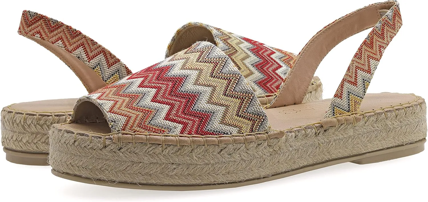 Emmanuela Colourful Knitted Fabric Espadrilles, Medium Wedge Slingback Boho Chic Summer Shoes, Slip on Peep Toe Espadrilles Totally Handmade and Hand Stiched in Greece