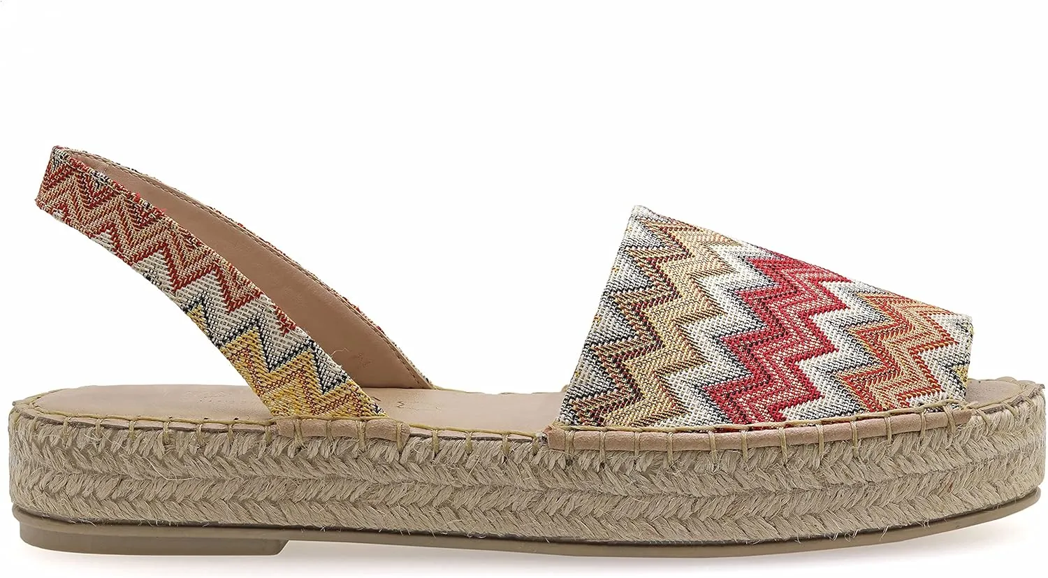 Emmanuela Colourful Knitted Fabric Espadrilles, Medium Wedge Slingback Boho Chic Summer Shoes, Slip on Peep Toe Espadrilles Totally Handmade and Hand Stiched in Greece