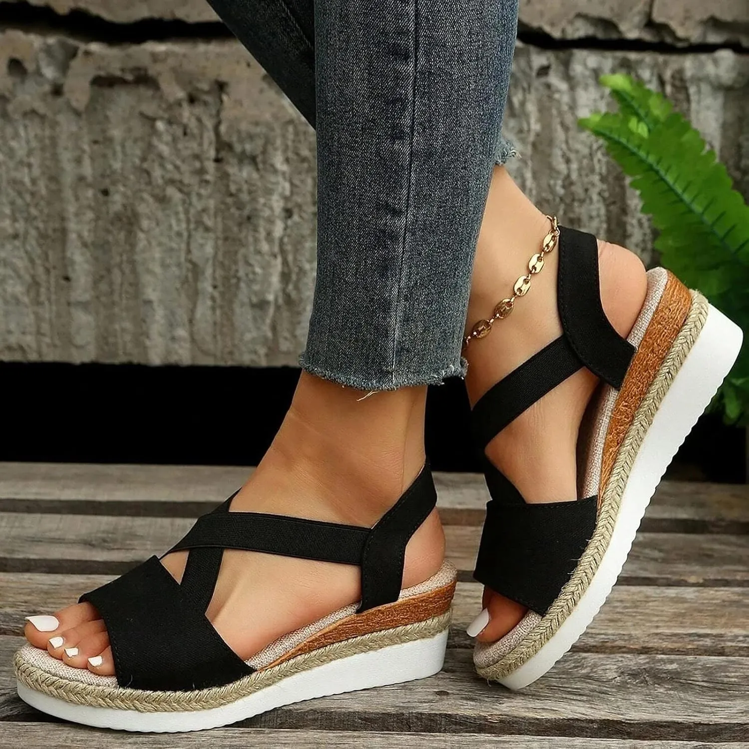 Espadrilles Wedge Sandals for Women Open Toe Summer Dressy Sandal Ankle Strap Comfortable Platform Walking Shoes