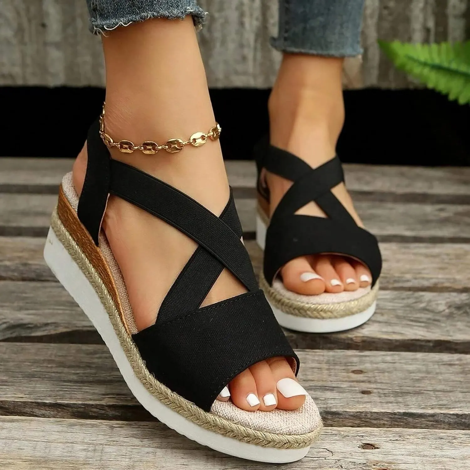 Espadrilles Wedge Sandals for Women Open Toe Summer Dressy Sandal Ankle Strap Comfortable Platform Walking Shoes