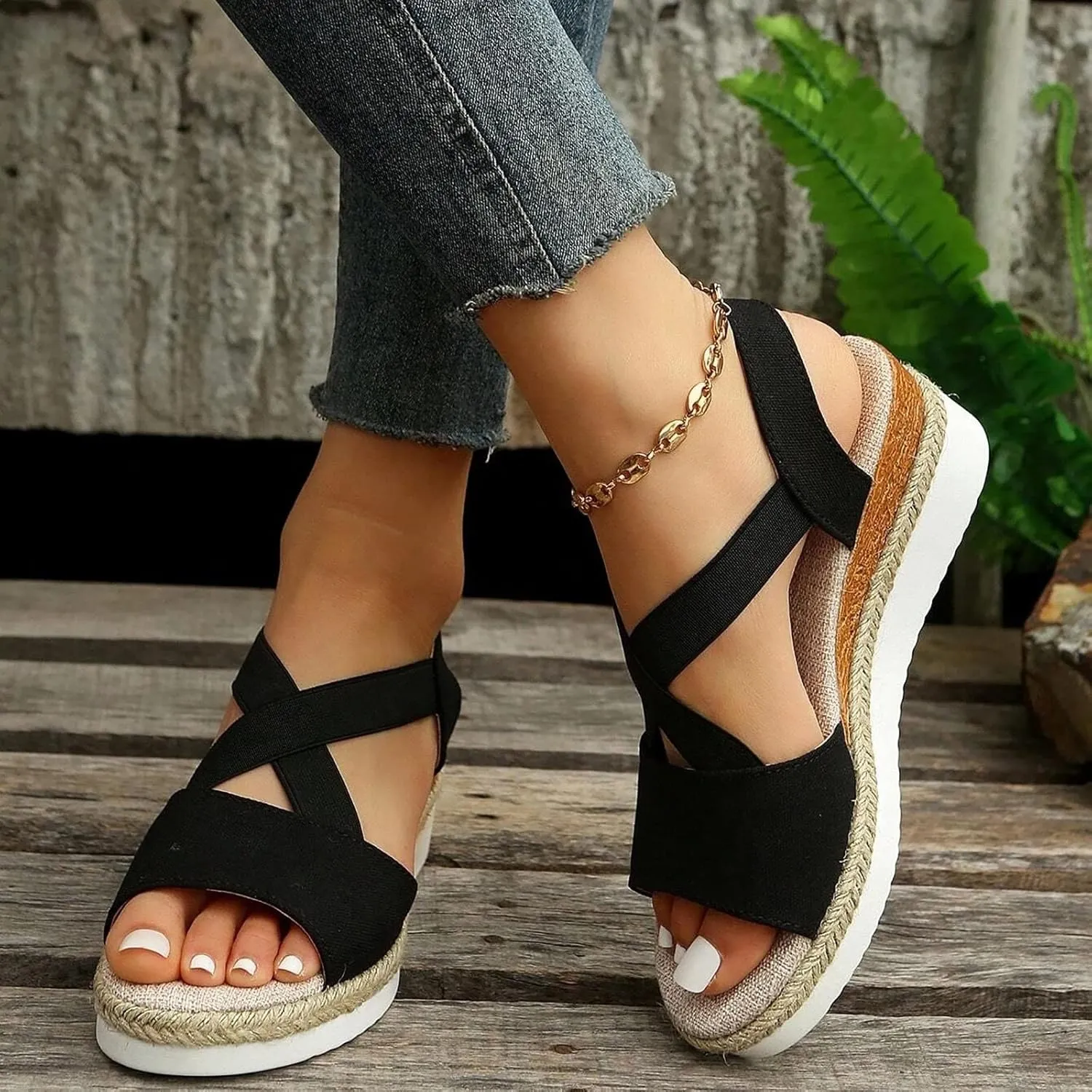 Espadrilles Wedge Sandals for Women Open Toe Summer Dressy Sandal Ankle Strap Comfortable Platform Walking Shoes