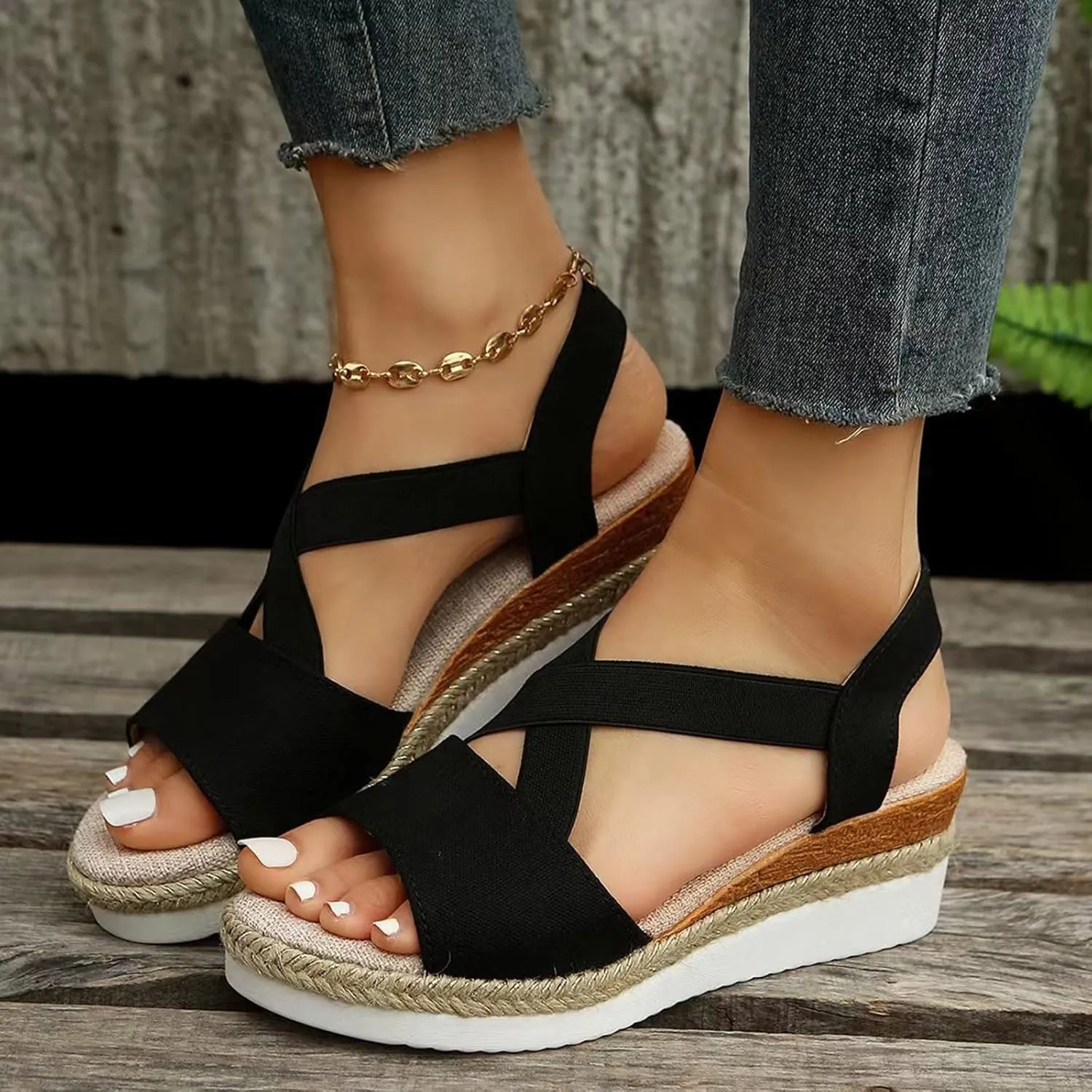 Espadrilles Wedge Sandals for Women Open Toe Summer Dressy Sandal Ankle Strap Comfortable Platform Walking Shoes