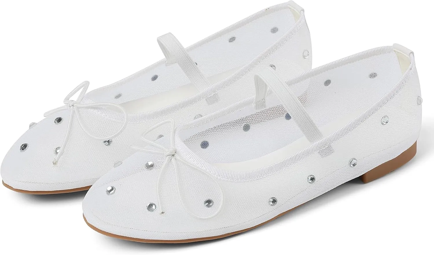 Eteridrey Mesh Ballet Flats Shoes Round Toe Flats for Women Elastic Strap Ballerina Flats Glitter Rhinestone Mary Jane Flats Slip On Bow Wedding Dress Shoes Comfortable Casual Office Walking Shoes