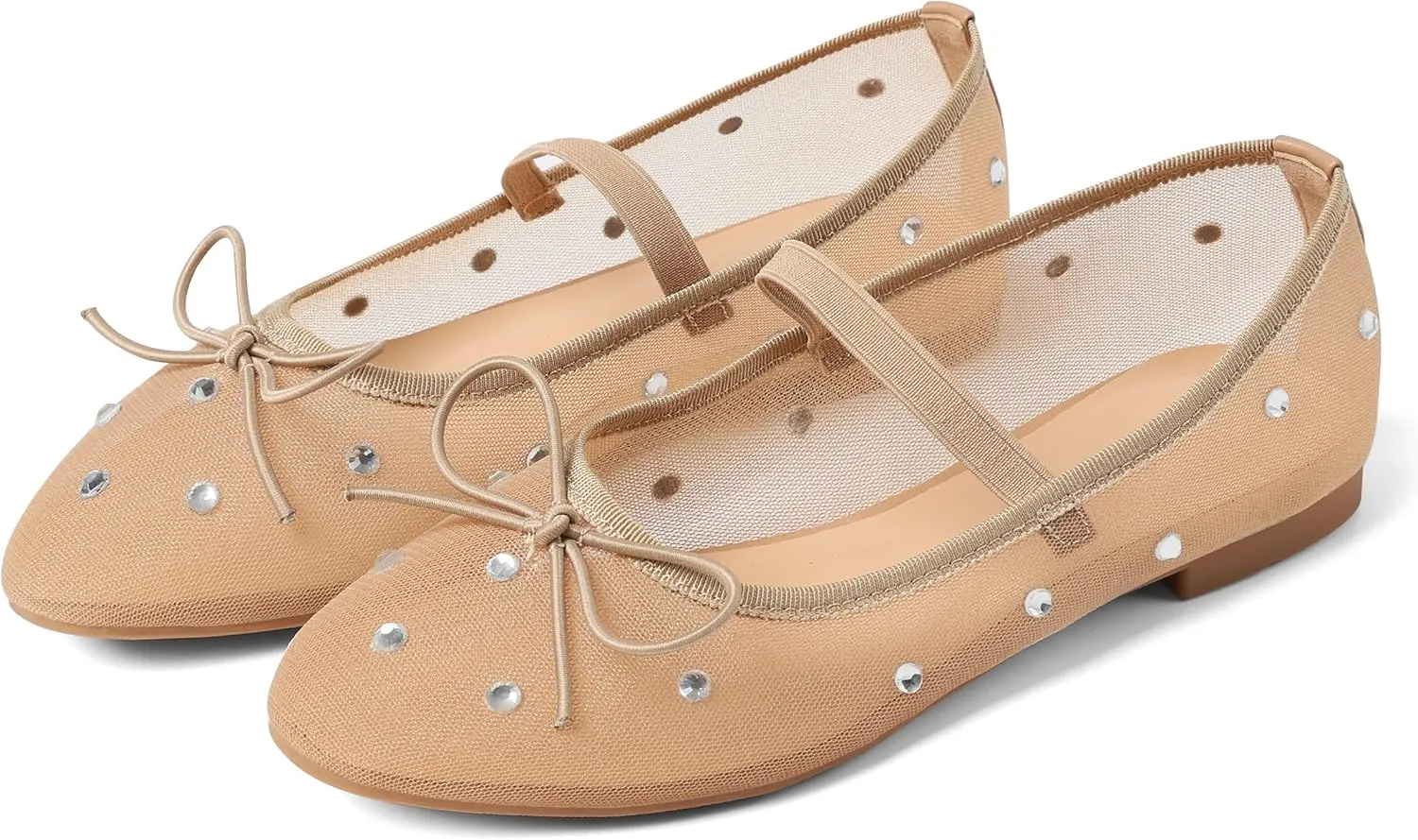Eteridrey Mesh Ballet Flats Shoes Round Toe Flats for Women Elastic Strap Ballerina Flats Glitter Rhinestone Mary Jane Flats Slip On Bow Wedding Dress Shoes Comfortable Casual Office Walking Shoes