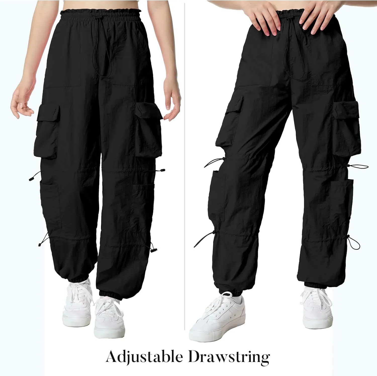 EXARUS Girls Parachute Pants Cargo Baggy Hip Hop Drawstring with Pockets Elastic Y2K for Kids 8-14Y