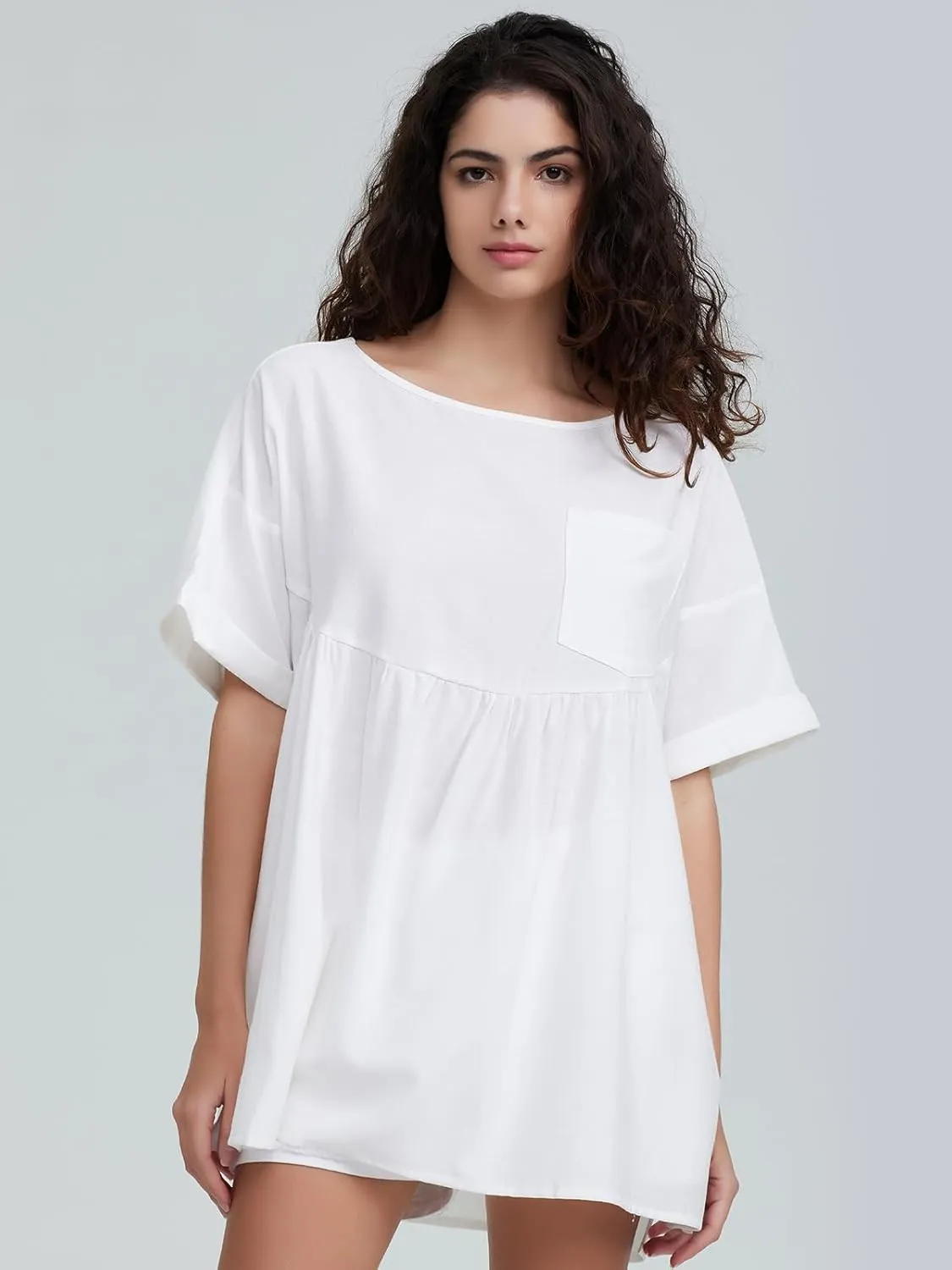 EXLURA Womens Short Sleeve Summer Tops Casual Loose Maternity Babydoll Peplum Tops Oversized Shirts Tunic 2025