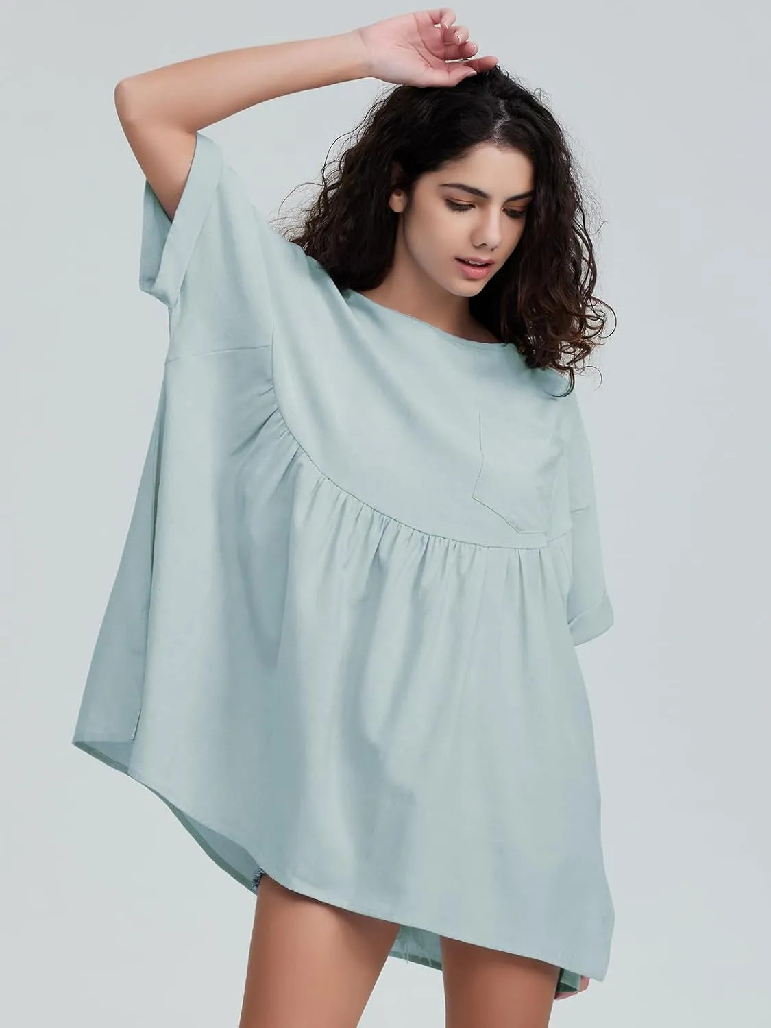 EXLURA Womens Short Sleeve Summer Tops Casual Loose Maternity Babydoll Peplum Tops Oversized Shirts Tunic 2025