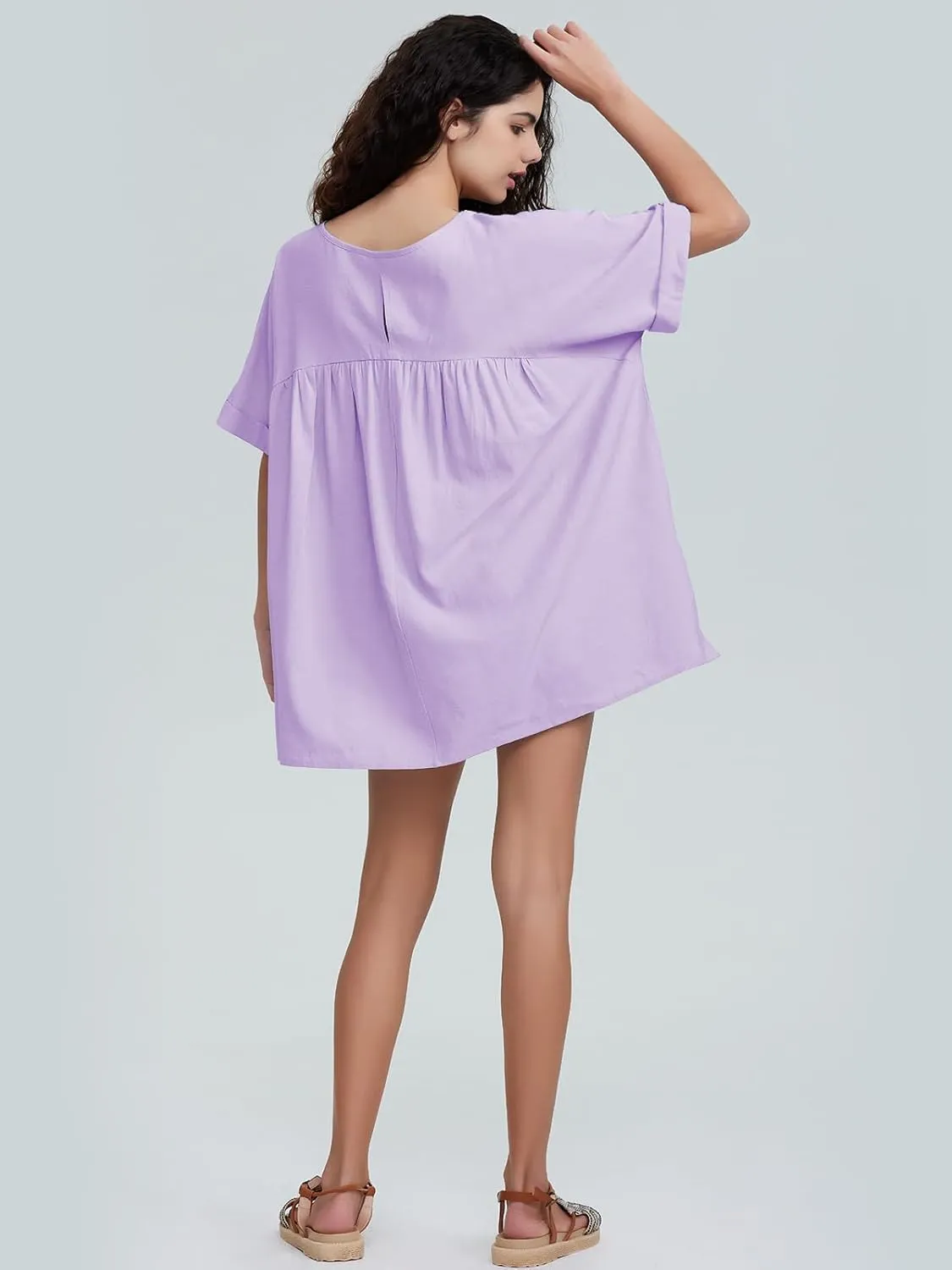 EXLURA Womens Short Sleeve Summer Tops Casual Loose Maternity Babydoll Peplum Tops Oversized Shirts Tunic 2025