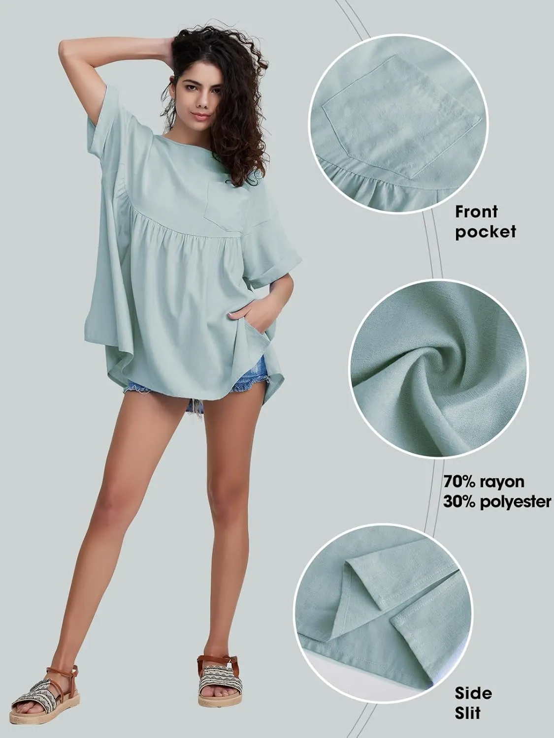 EXLURA Womens Short Sleeve Summer Tops Casual Loose Maternity Babydoll Peplum Tops Oversized Shirts Tunic 2025
