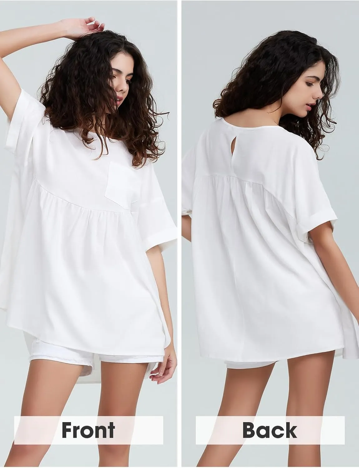 EXLURA Womens Short Sleeve Summer Tops Casual Loose Maternity Babydoll Peplum Tops Oversized Shirts Tunic 2025