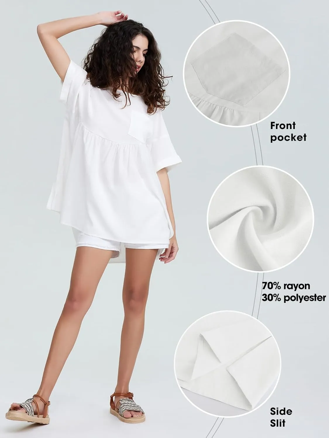 EXLURA Womens Short Sleeve Summer Tops Casual Loose Maternity Babydoll Peplum Tops Oversized Shirts Tunic 2025
