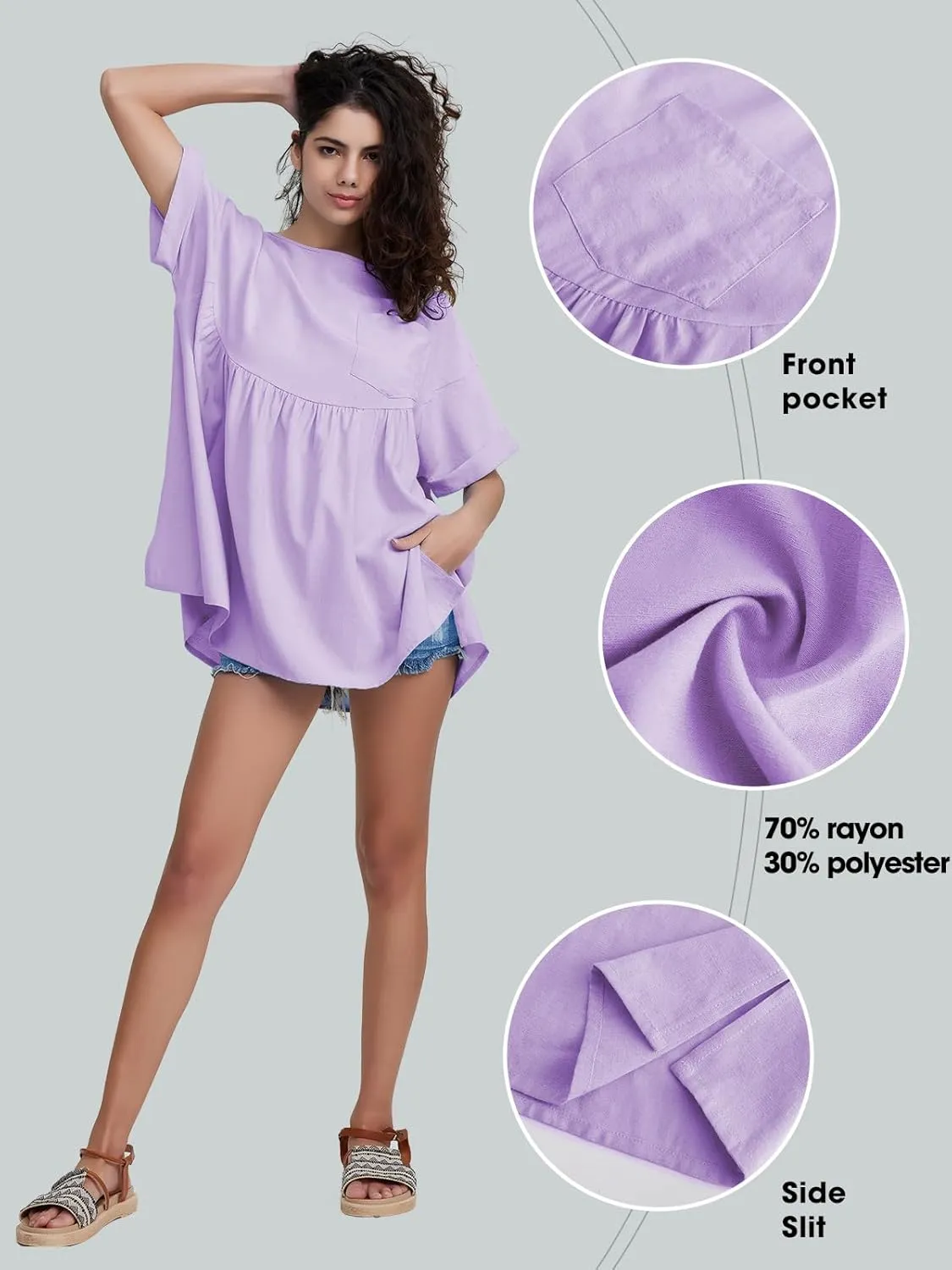 EXLURA Womens Short Sleeve Summer Tops Casual Loose Maternity Babydoll Peplum Tops Oversized Shirts Tunic 2025