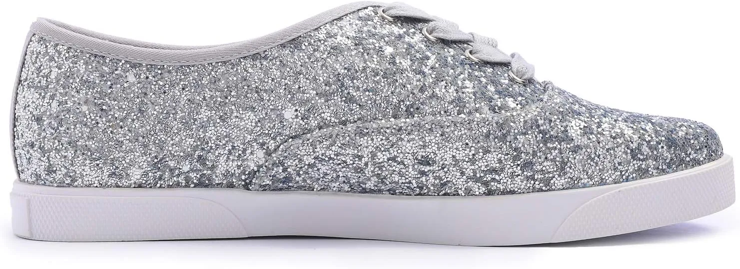 FEVERSOLE Women's Fashion Dress Sneakers Party Bling Casual Flats Embellished Shoes