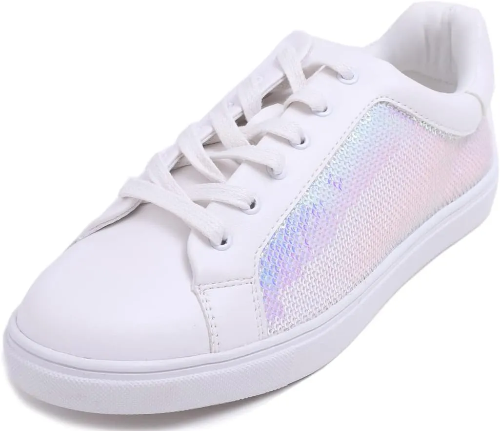 FEVERSOLE Women's Fashion Dress Sneakers Party Bling Casual Flats Embellished Shoes