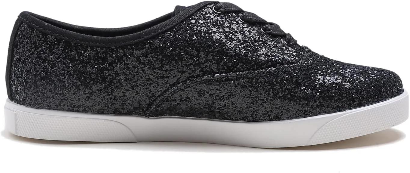 FEVERSOLE Women's Fashion Dress Sneakers Party Bling Casual Flats Embellished Shoes
