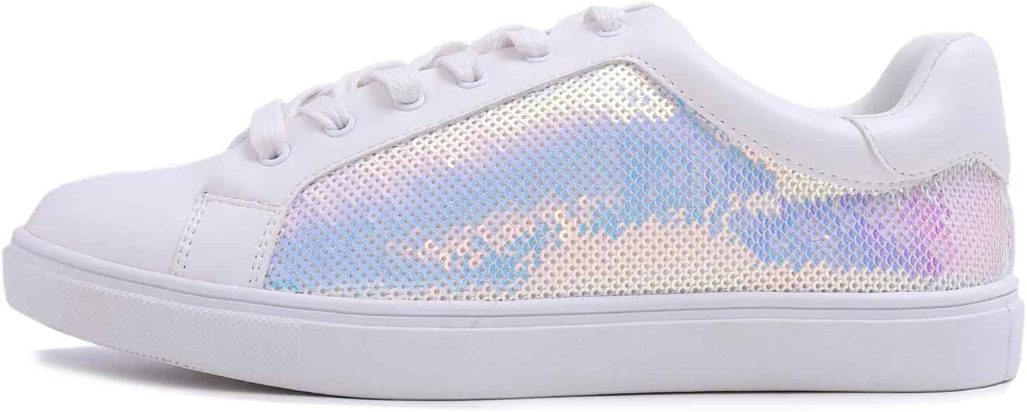 FEVERSOLE Women's Fashion Dress Sneakers Party Bling Casual Flats Embellished Shoes
